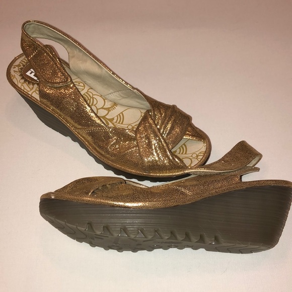 Fly London Shoes - Fly London takin wedge sandals gold sling backs